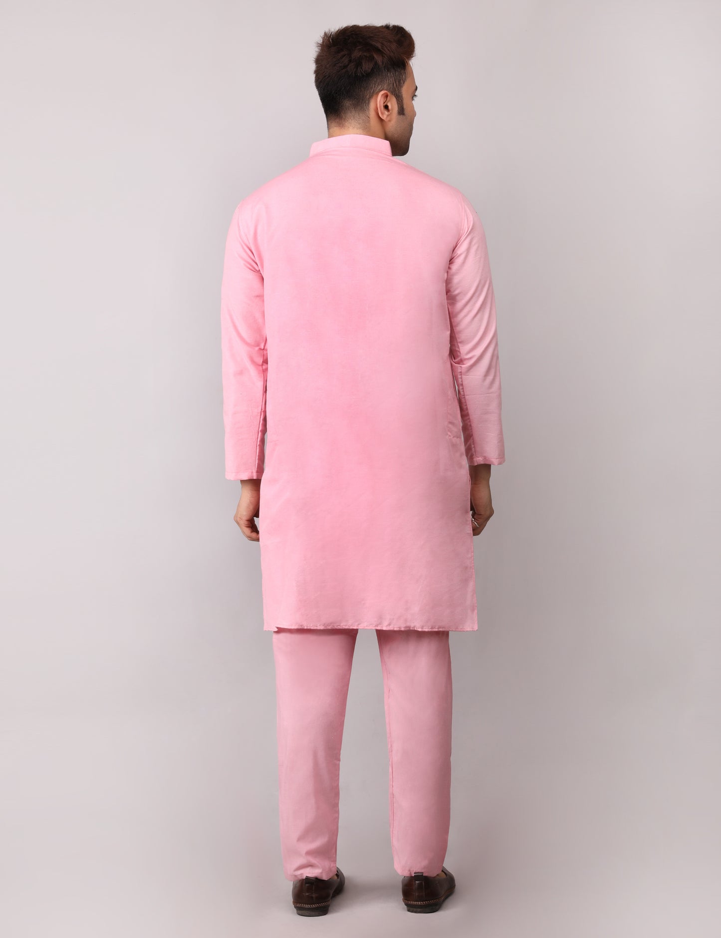 Men's Plain Pink Cotton Kurta Pajama Set