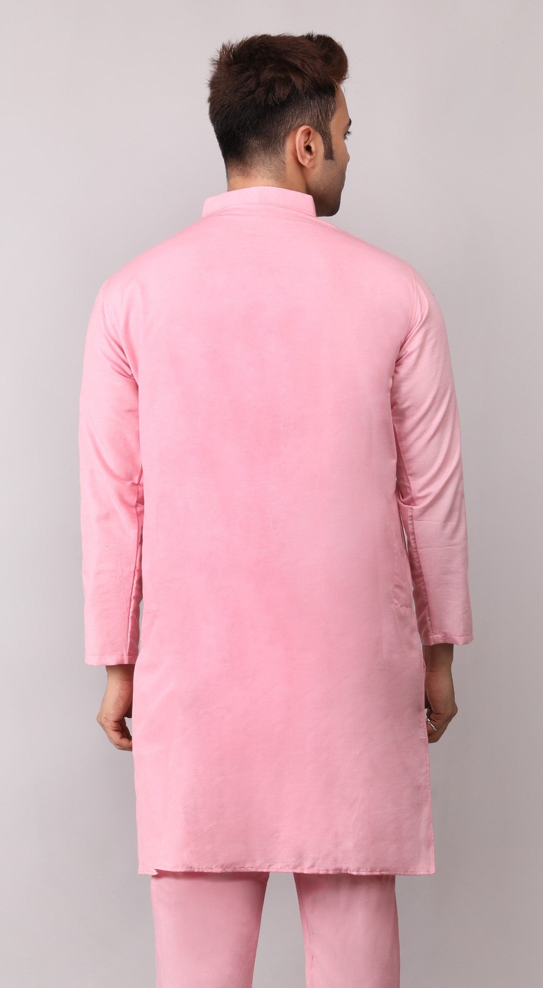 Men's Plain Pink Cotton Kurta