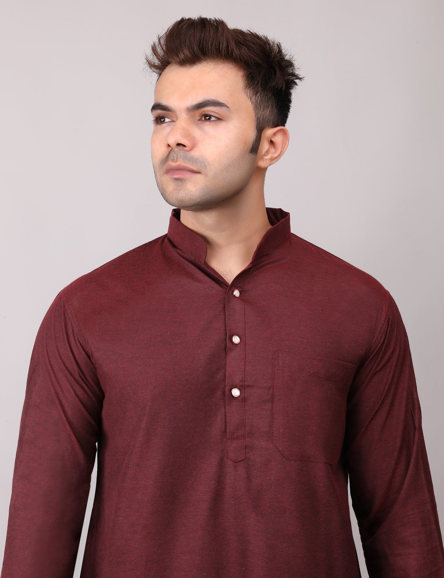 Men's Plain Maroon Cotton Kurta Pajama Set