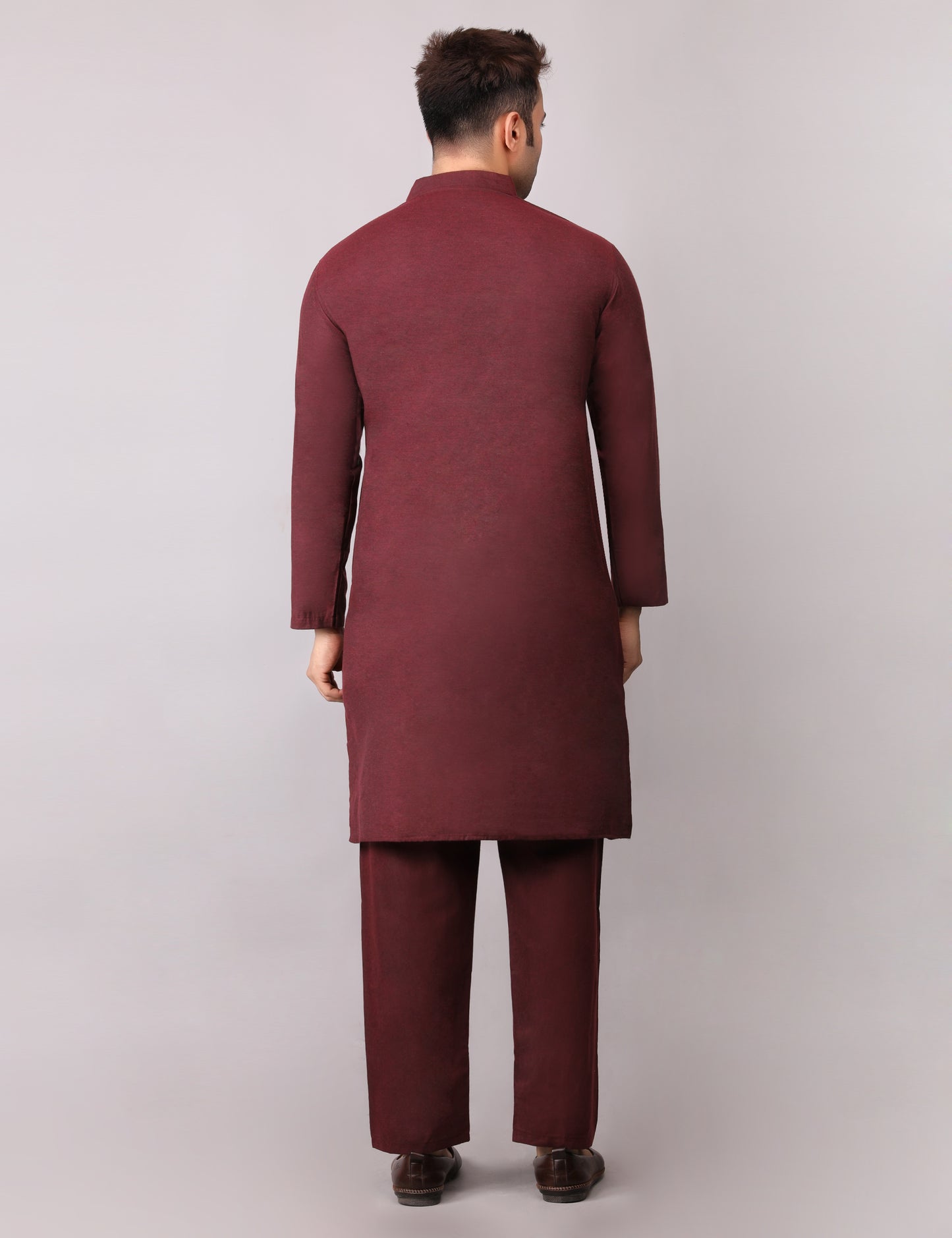 Men's Plain Maroon Cotton Kurta Pajama Set