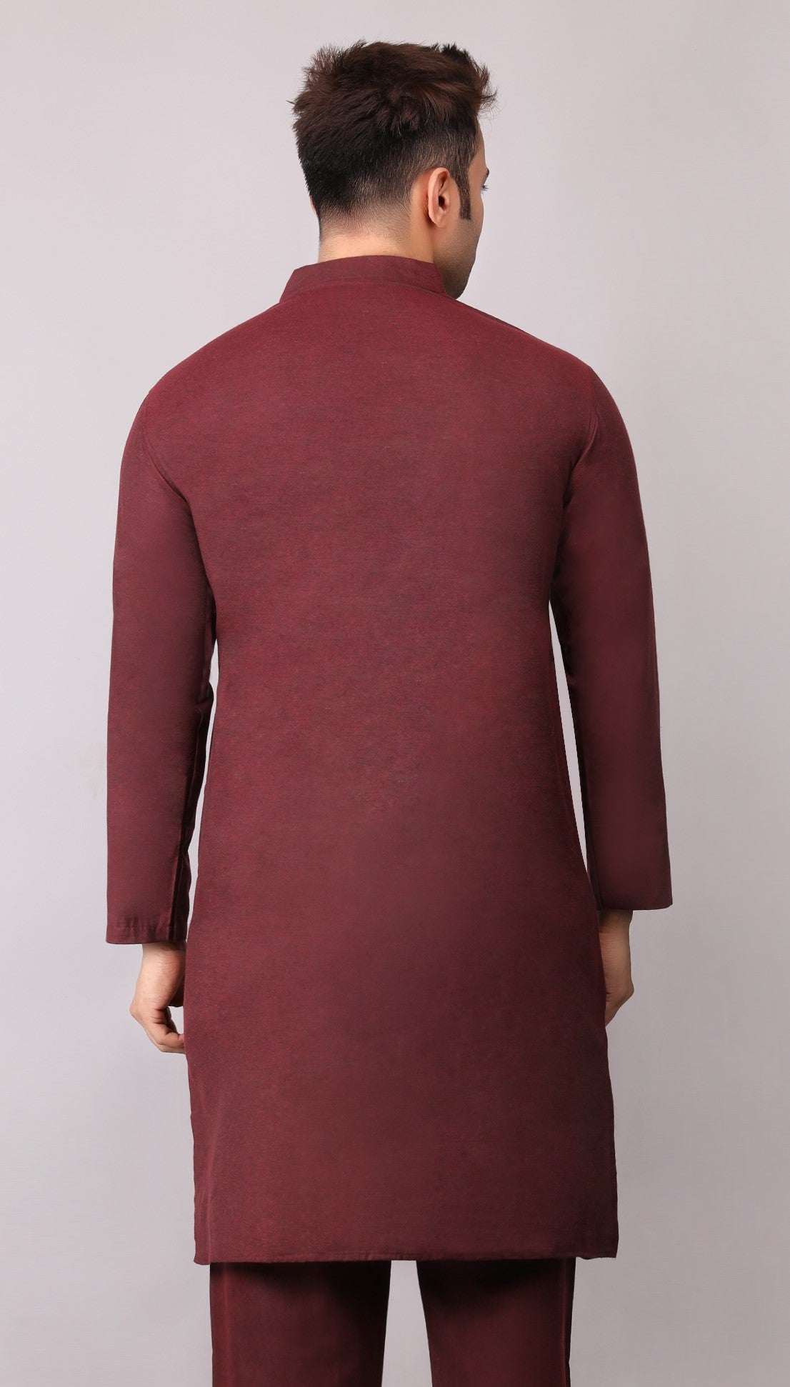 Men's Plain Maroon Cotton Kurta