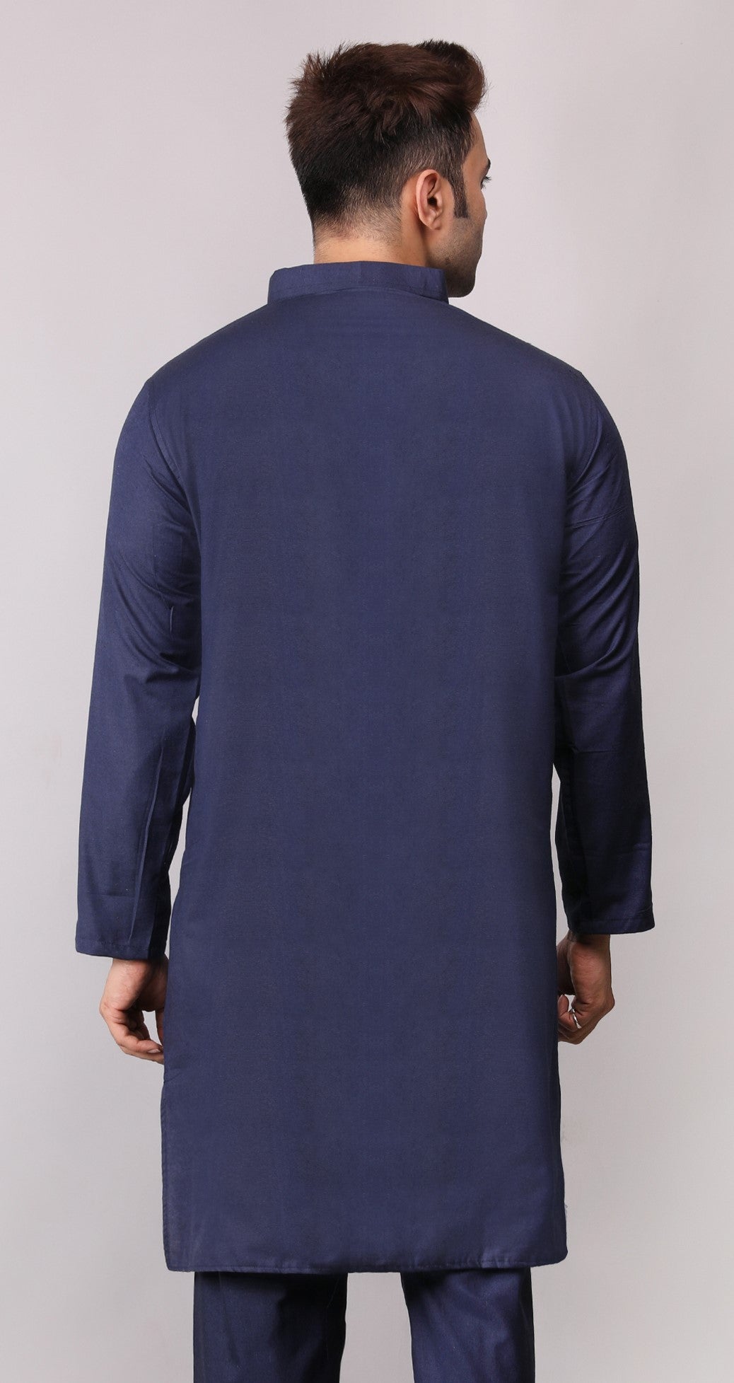 Men's Plain Dark Blue Cotton Kurta