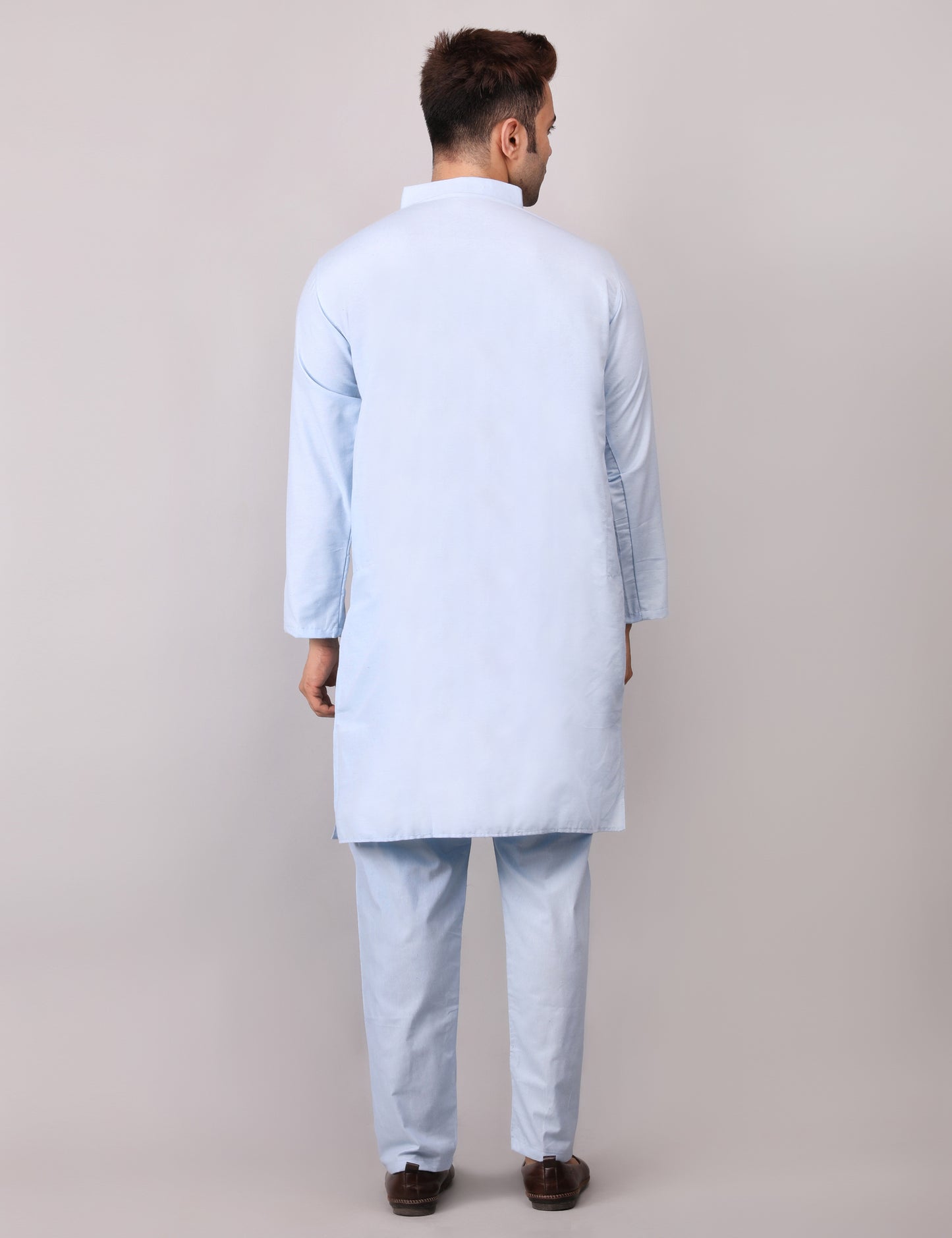 Men's Plain Light Blue Cotton Kurta Pajama Set