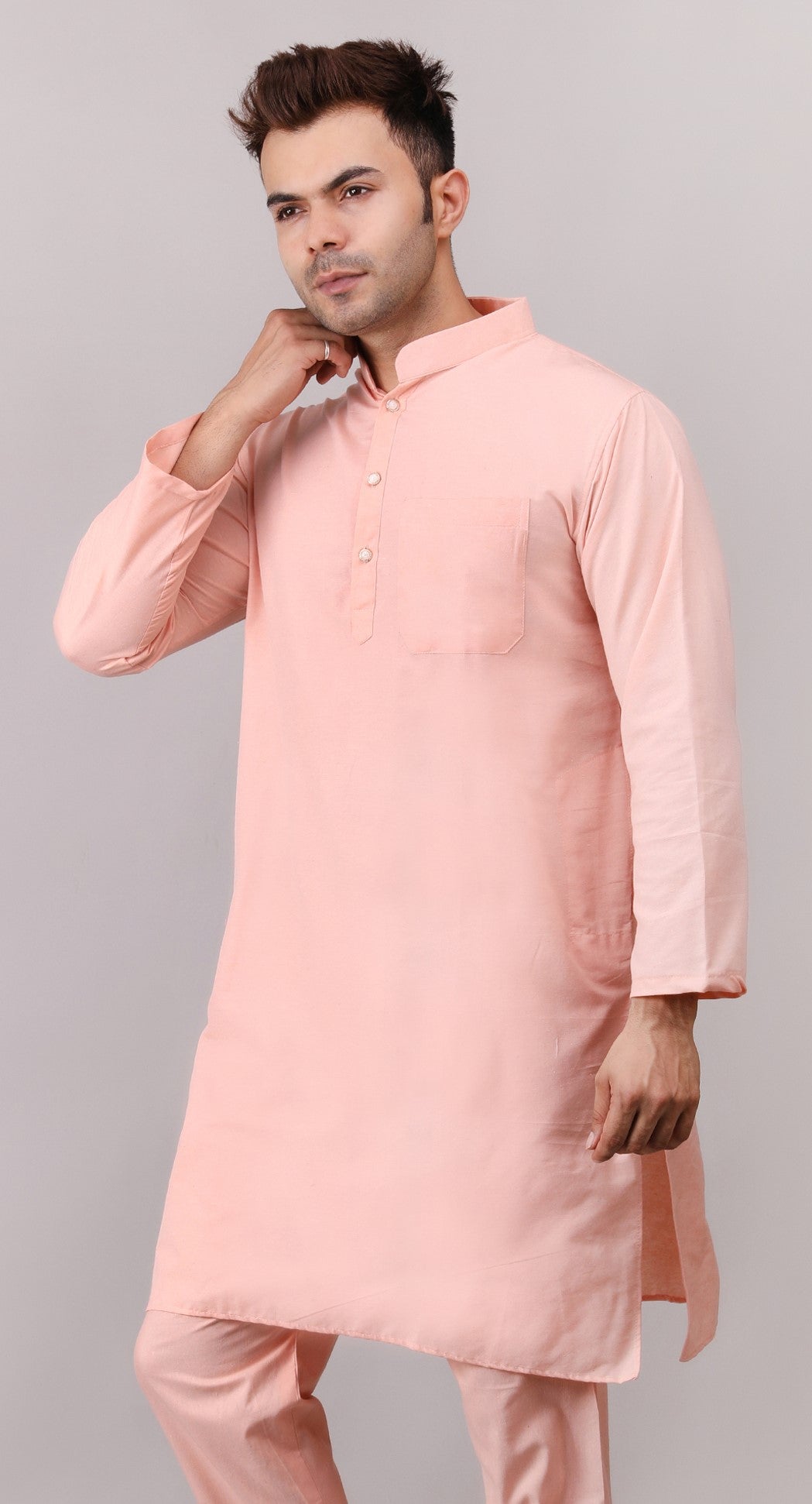 Men's Plain Peach Cotton Kurta