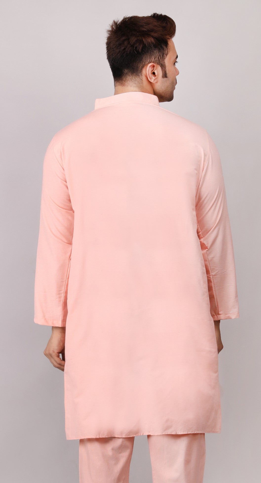Men's Plain Peach Cotton Kurta