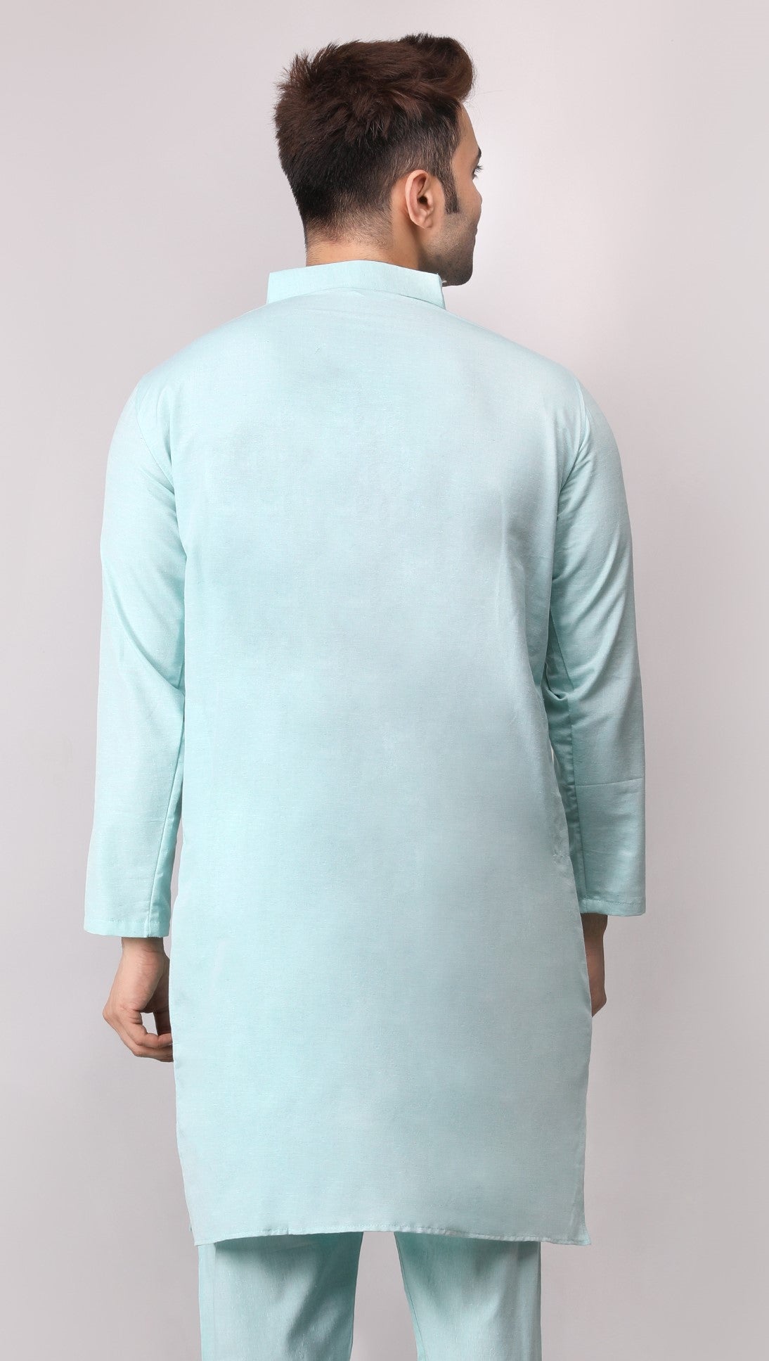 Men's Plain Light Green Cotton Kurta