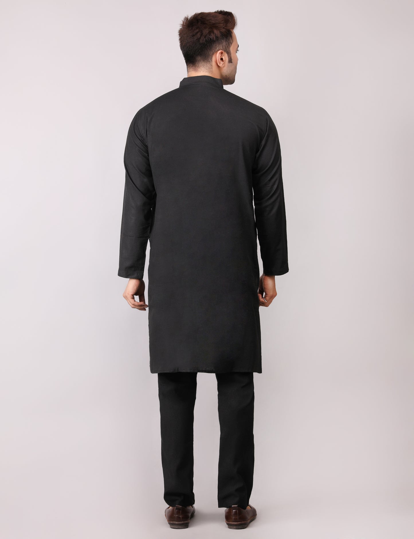 Men's Plain Black Cotton Kurta Pajama Set