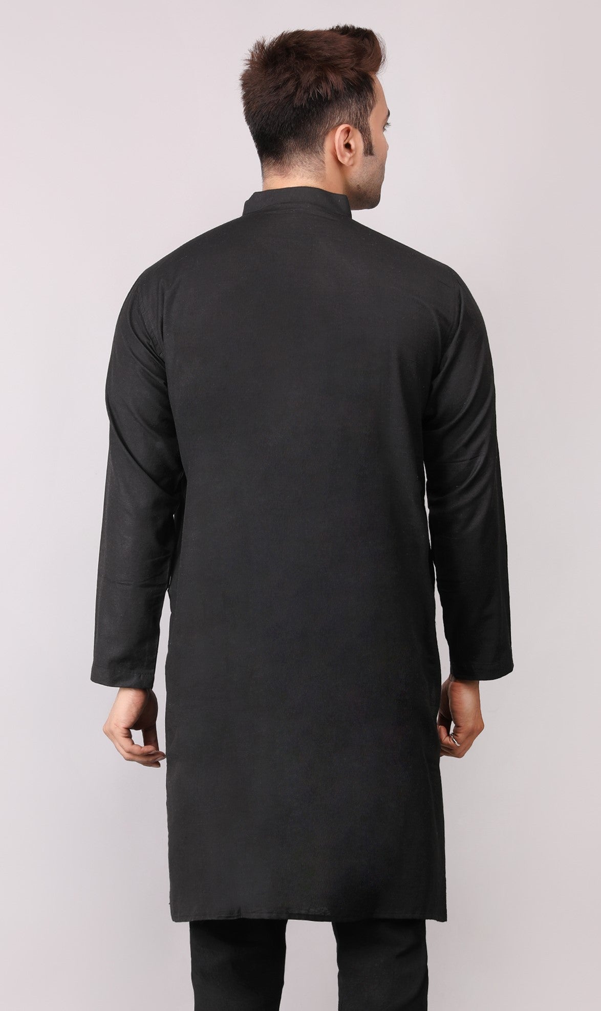 Men's Plain Black Cotton Kurta