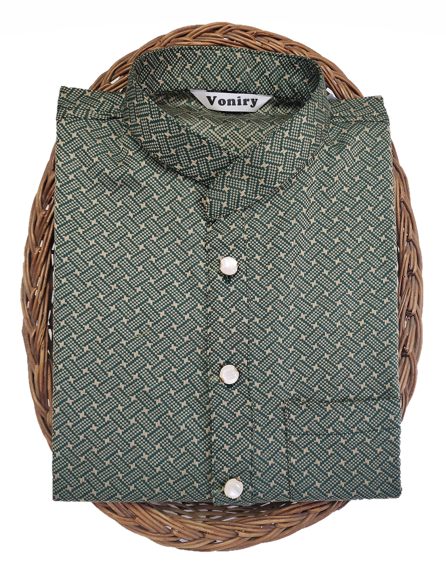 Men Royal Green Regular Full Sleeve Silk Cotton Kurta with White Pajama Set
