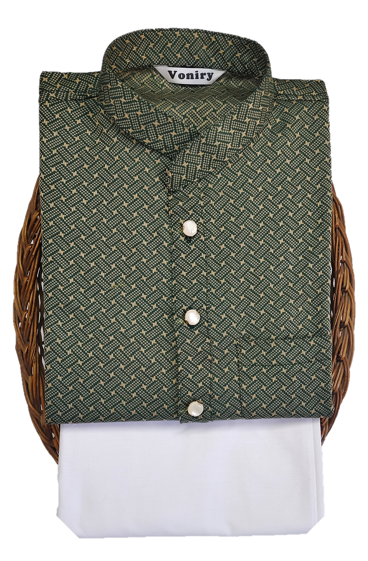 Men Royal Green Regular Full Sleeve Silk Cotton Kurta with White Pajama Set