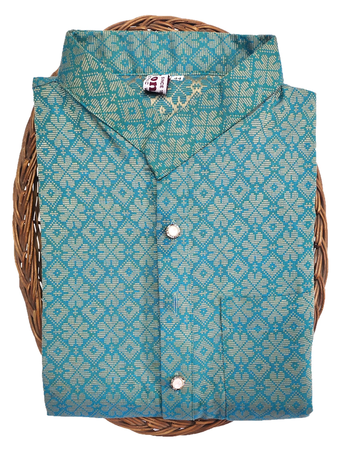 Men Light Blue Regular Full Sleeve Silk Cotton Kurta with Golden Pajama Set