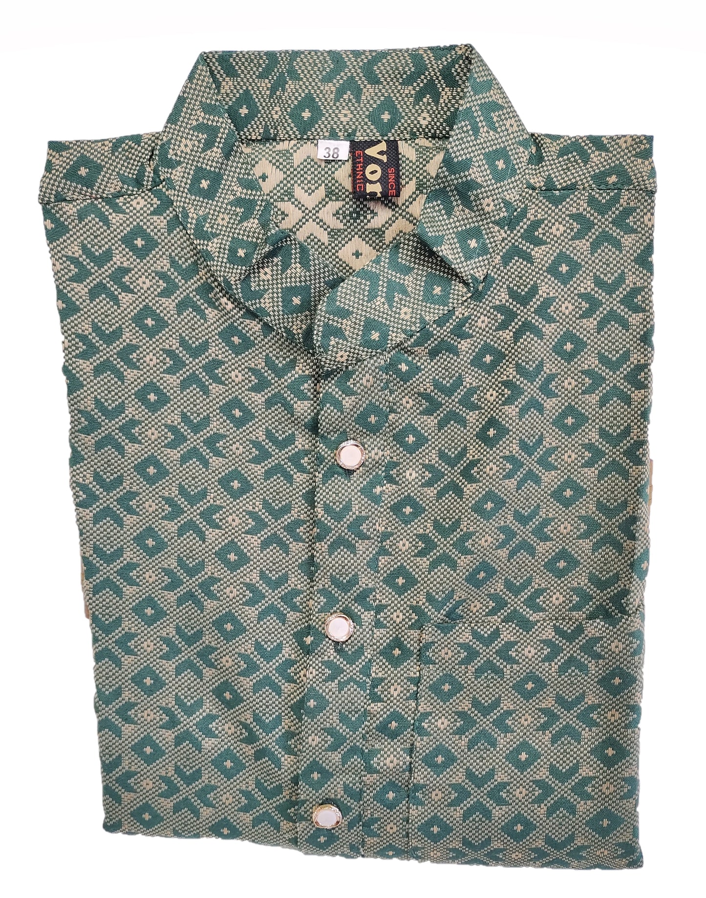 Men Forest Green Regular Full Sleeve Silk Cotton Kurta with Golden Pajama Set