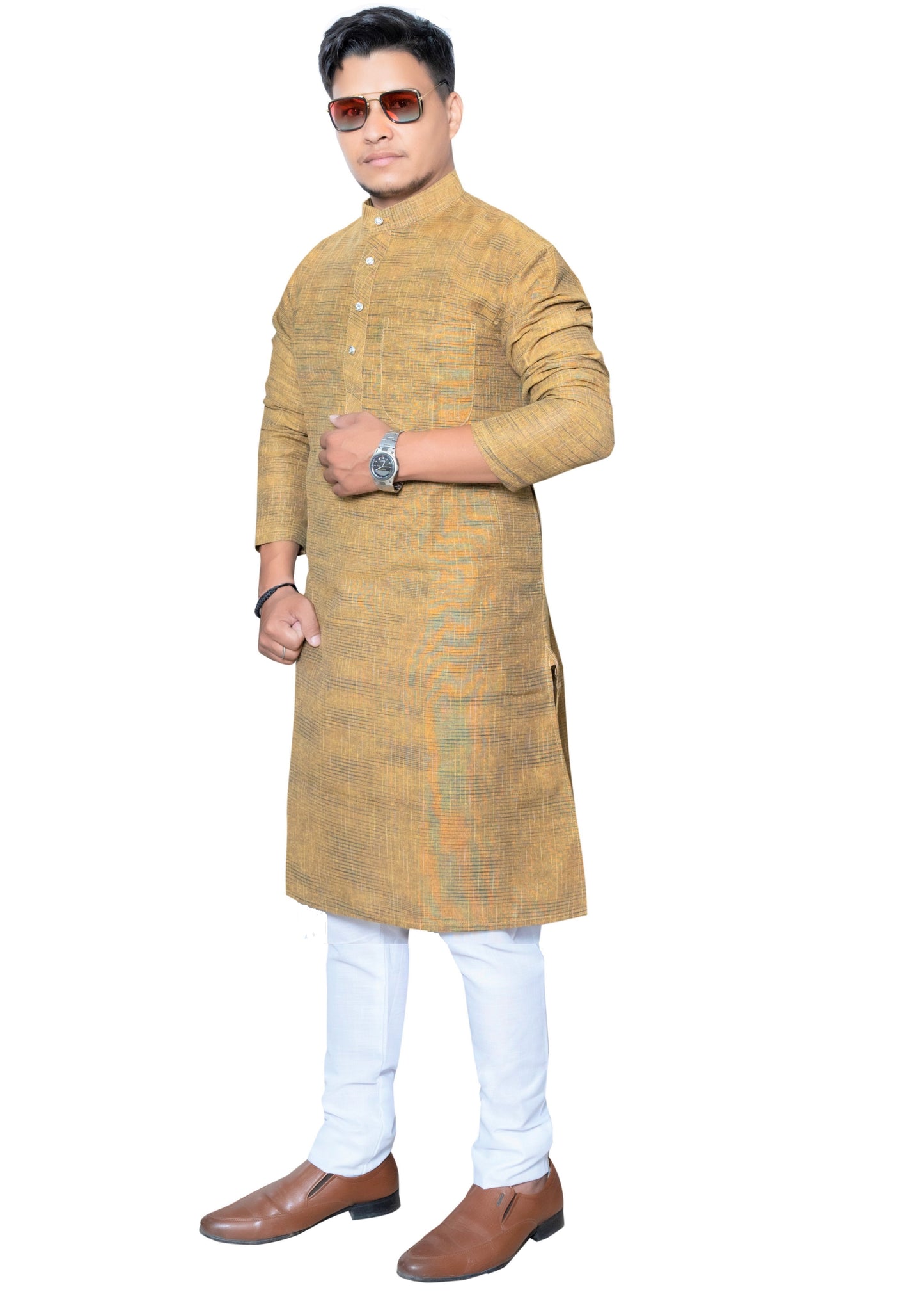 Men's Mustard Cotton Khadi Kurta Pajama Set