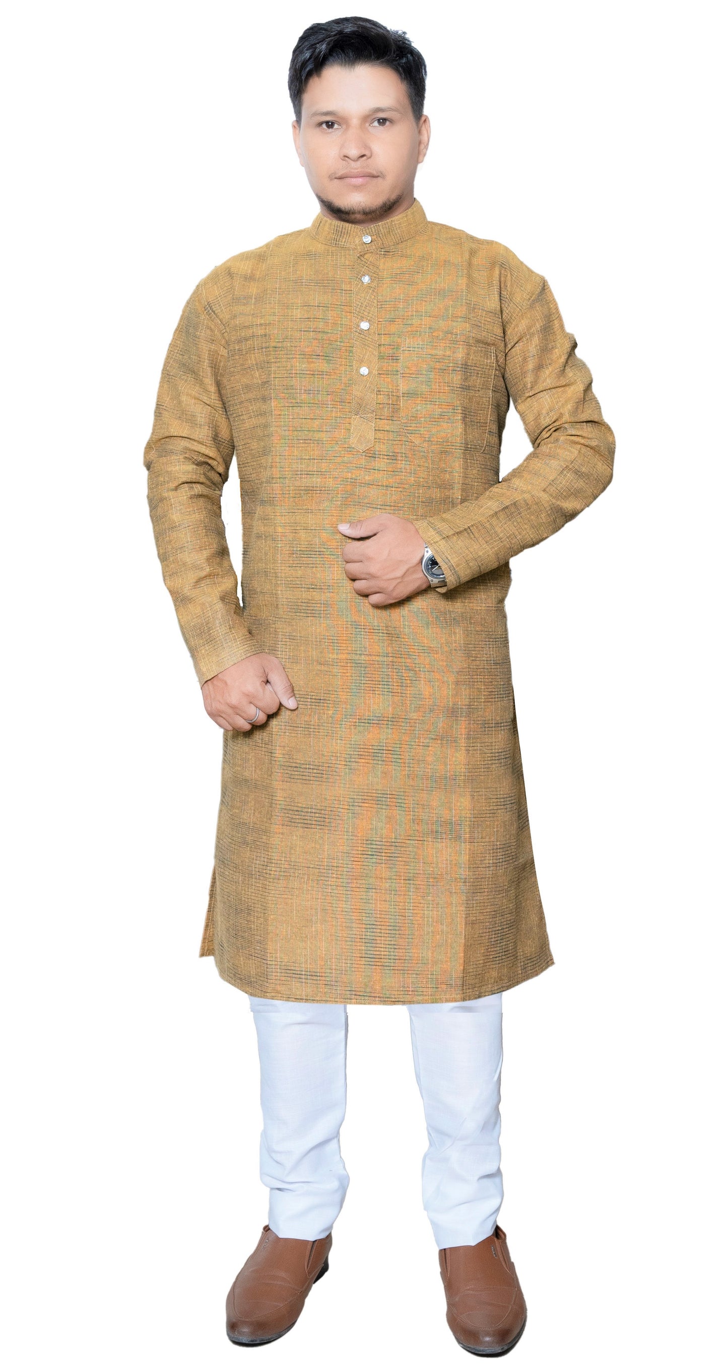 Men's Mustard Cotton Khadi Kurta Pajama Set