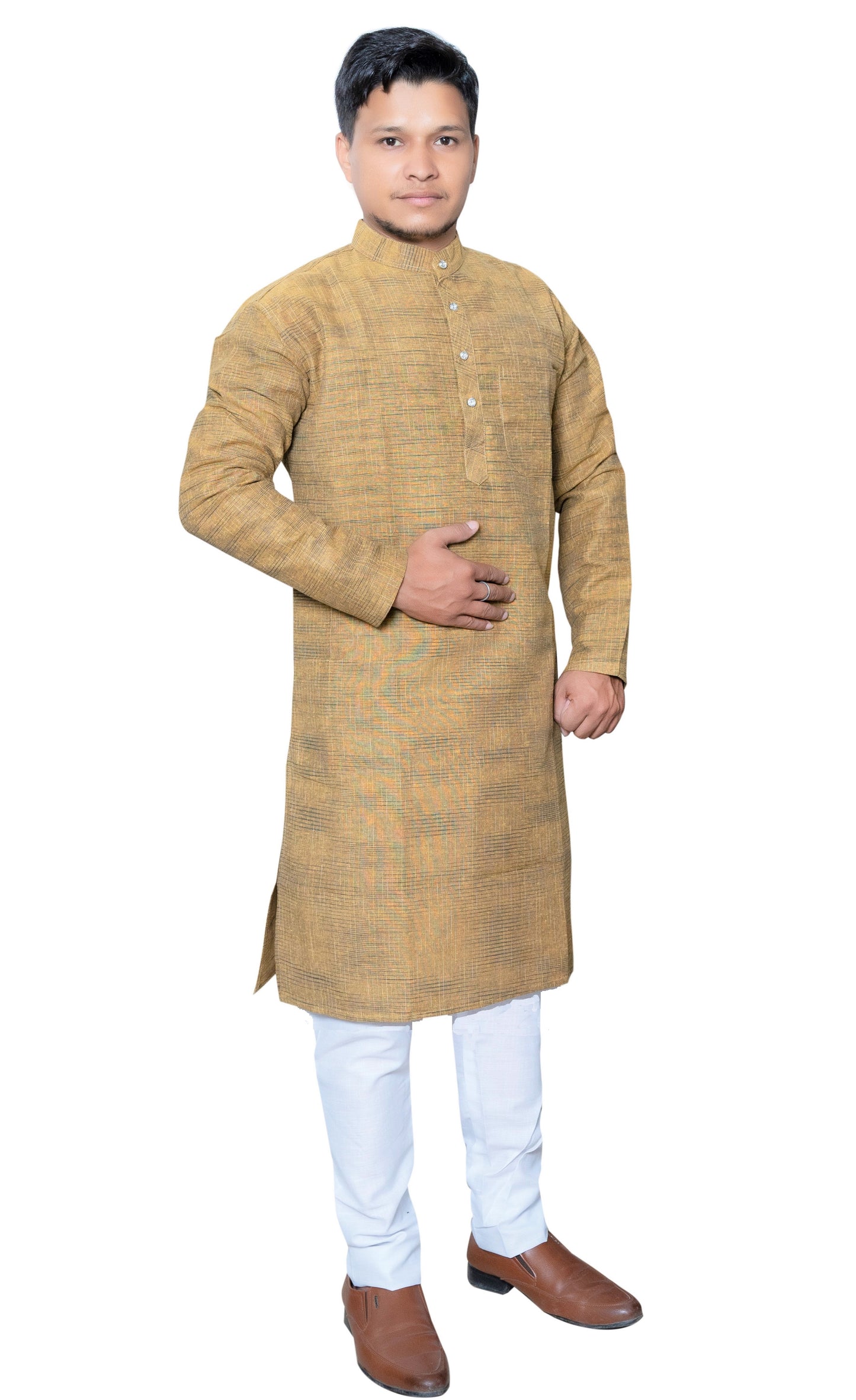 Men's Mustard Cotton Khadi Kurta Pajama Set