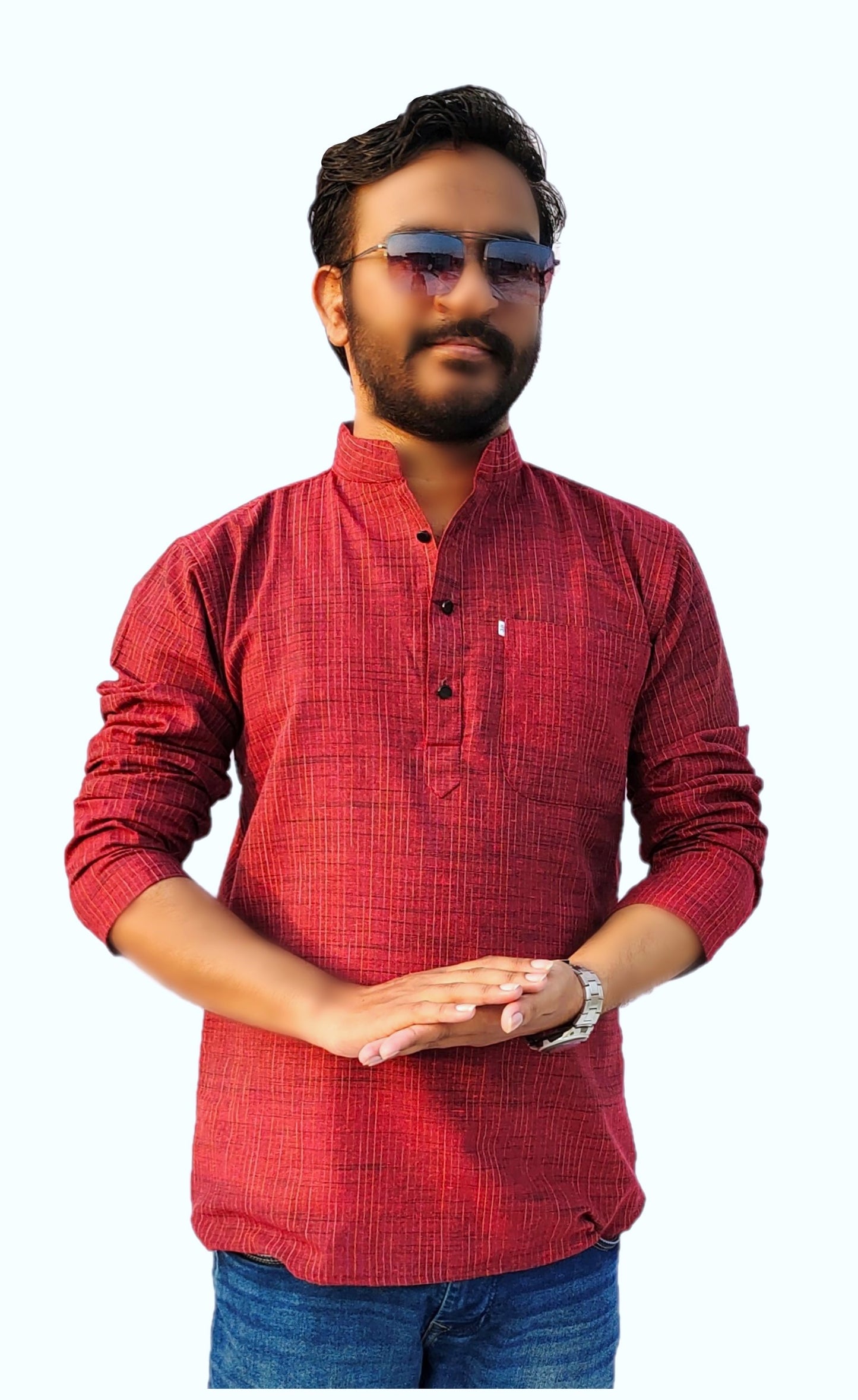 Men's Maroon Cotton Khadi Shot Kurta