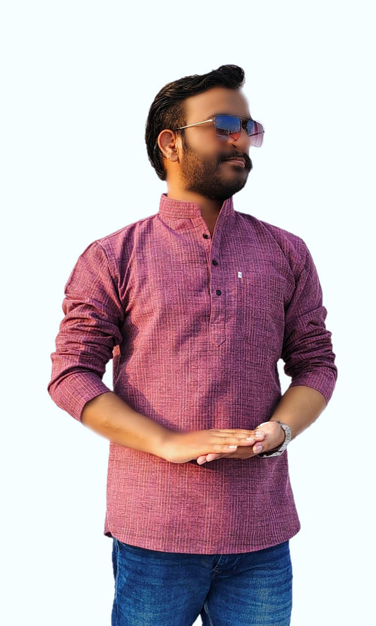 Men's Purple Cotton Khadi Shot Kurta