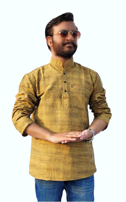 Men's Mustard Cotton Khadi Shot Kurta