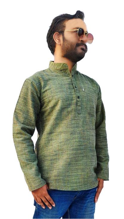 Men's Green Cotton Khadi Shot Kurta
