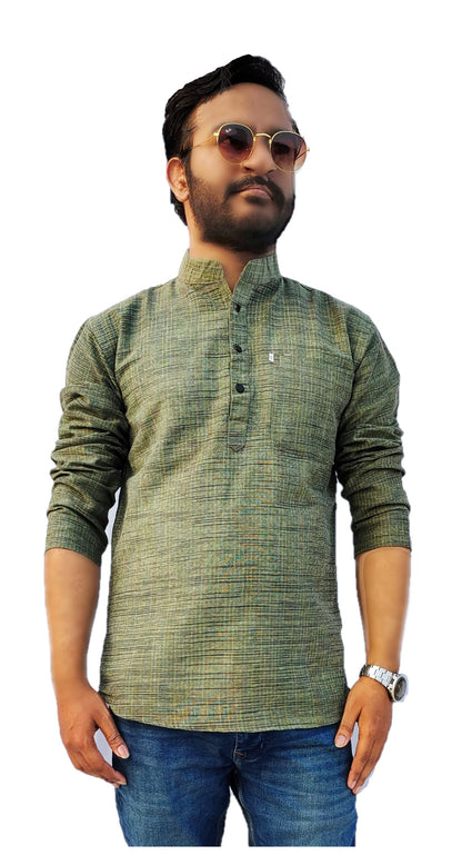 Men's Green Cotton Khadi Shot Kurta