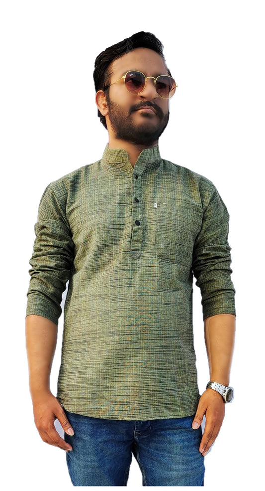 Men's Green Cotton Khadi Shot Kurta
