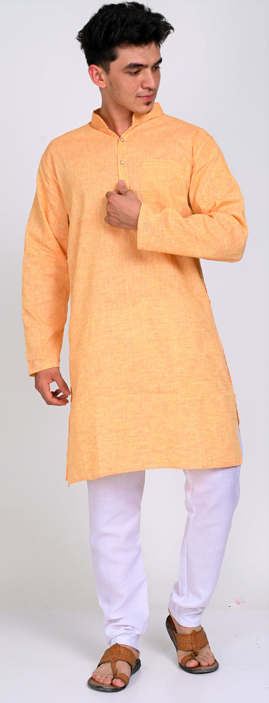 Men's Yellow Premium Cotton Kurta Pajama Set