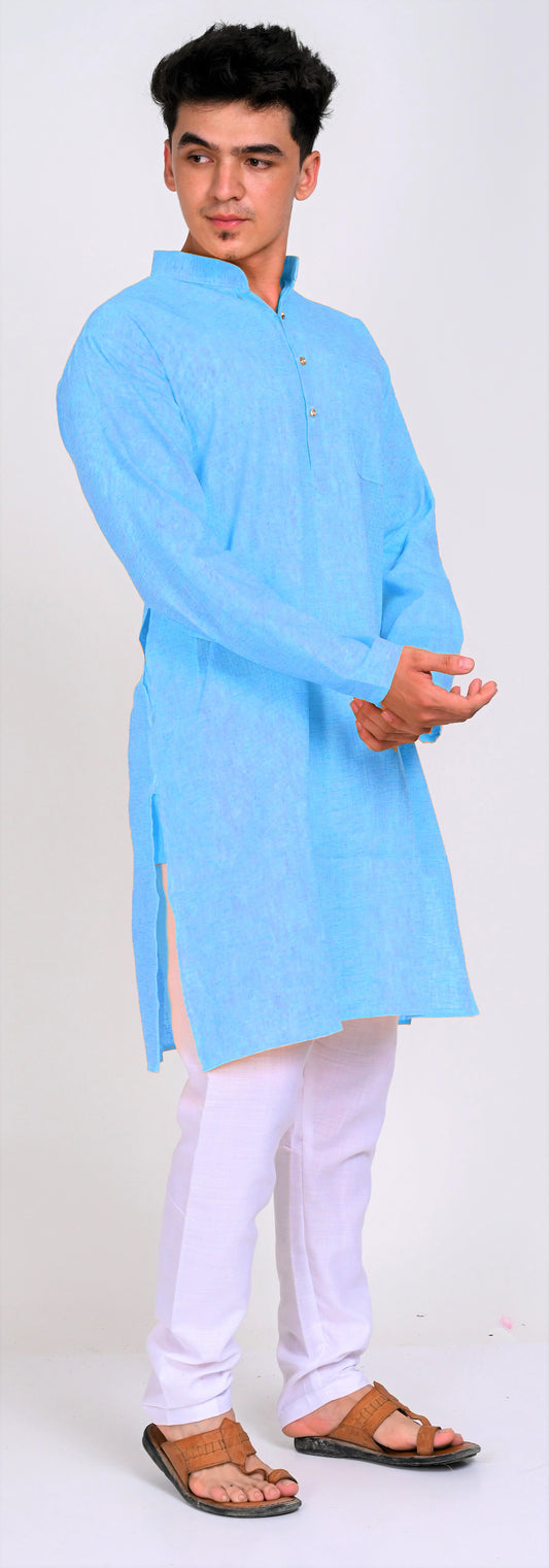 Men's Blue Premium Cotton Kurta Pajama Set