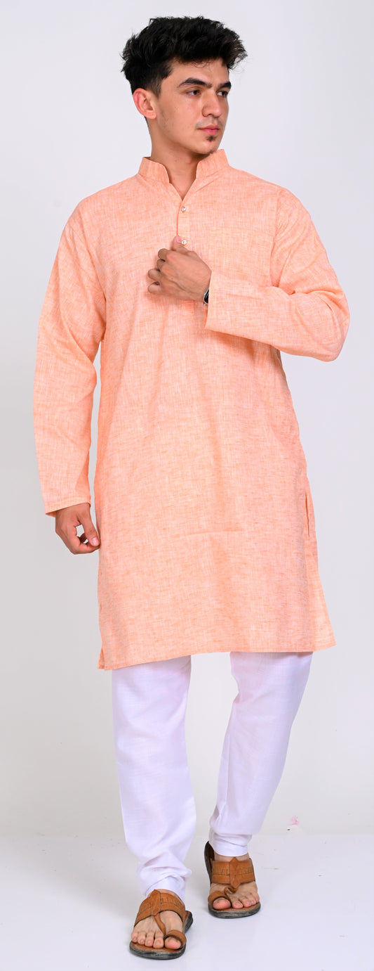 Men's Peach Premium Cotton Kurta Pajama Set