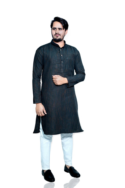 Men's Black Cotton Khadi Kurta Pajama Set