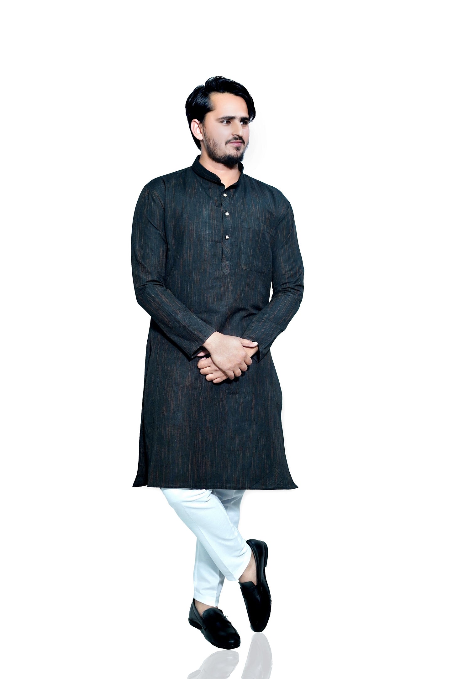 Men's Black Cotton Khadi Kurta Pajama Set