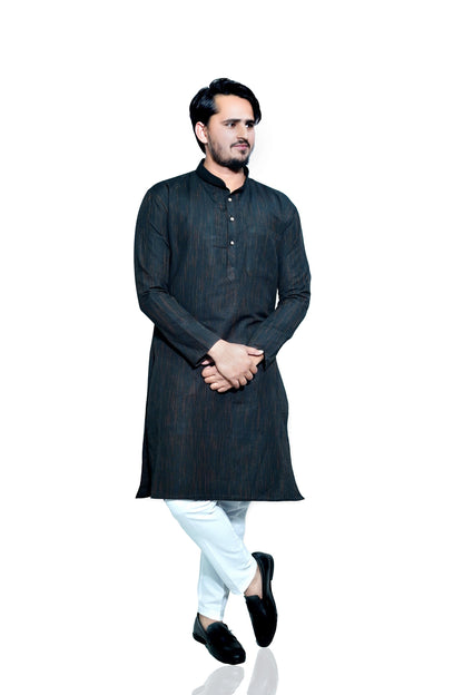 Men's Black Cotton Khadi Kurta Pajama Set
