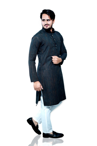 Men's Black Cotton Khadi Kurta Pajama Set