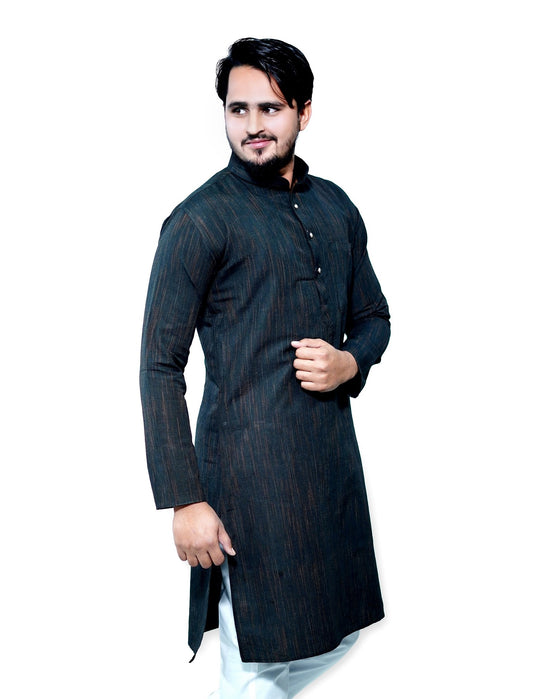Men's Black Cotton Khadi Kurta