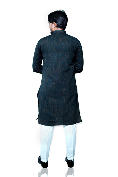 Men's Black Cotton Khadi Kurta Pajama Set