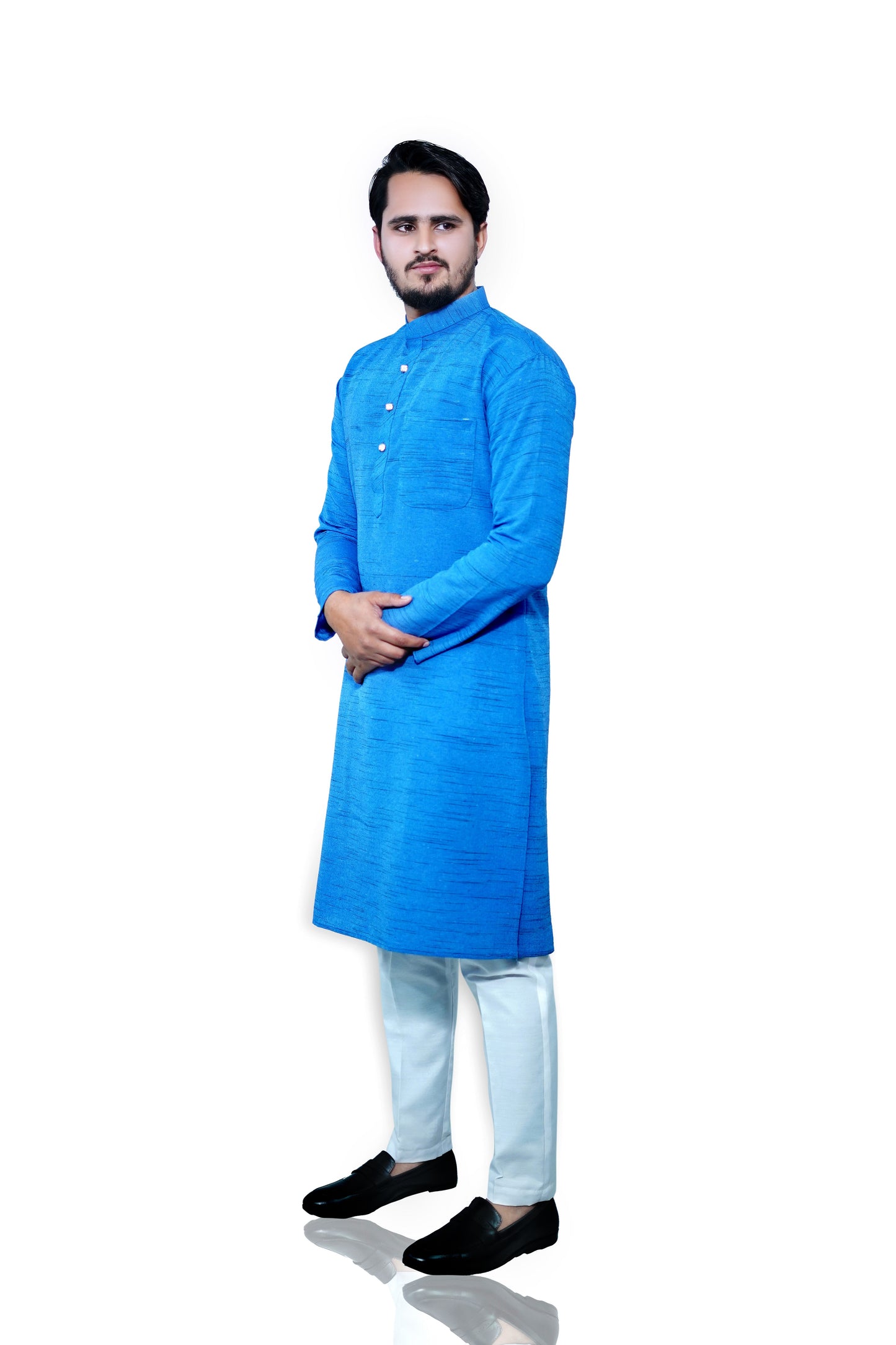 Men's Blue Cotton Khadi Kurta Pajama Set