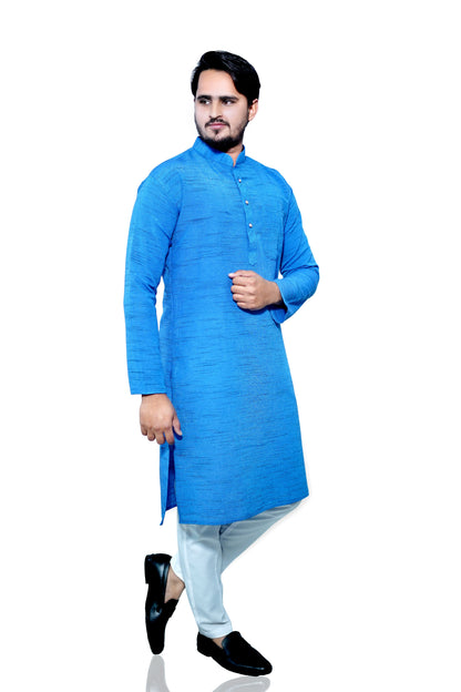 Men's Blue Cotton Khadi Kurta Pajama Set