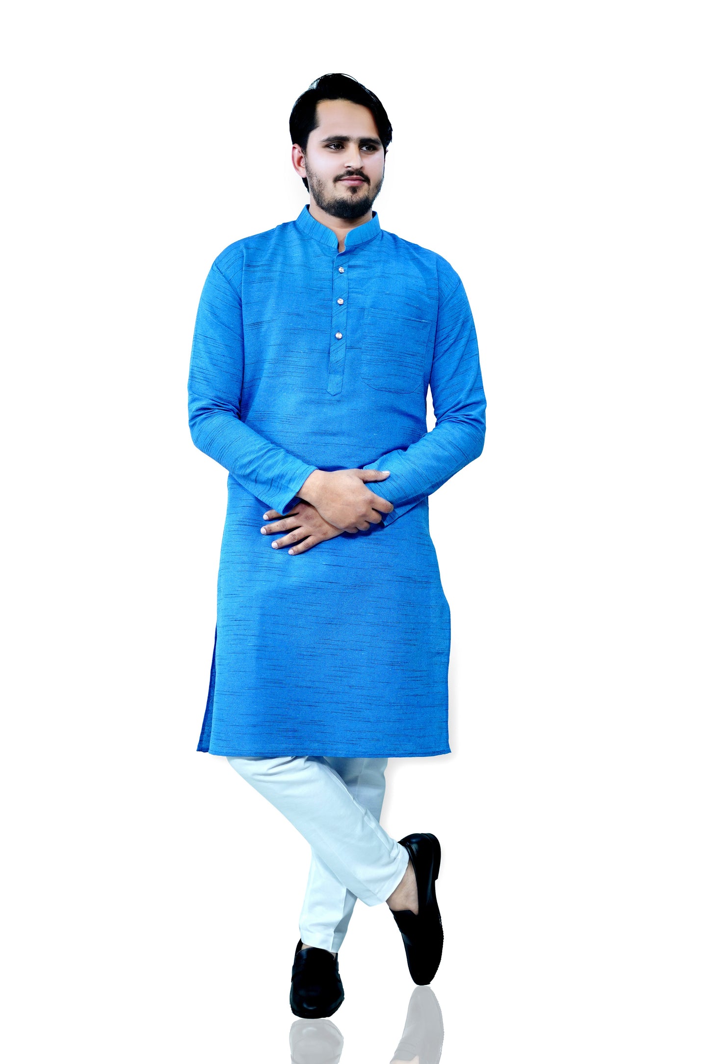 Men's Blue Cotton Khadi Kurta Pajama Set