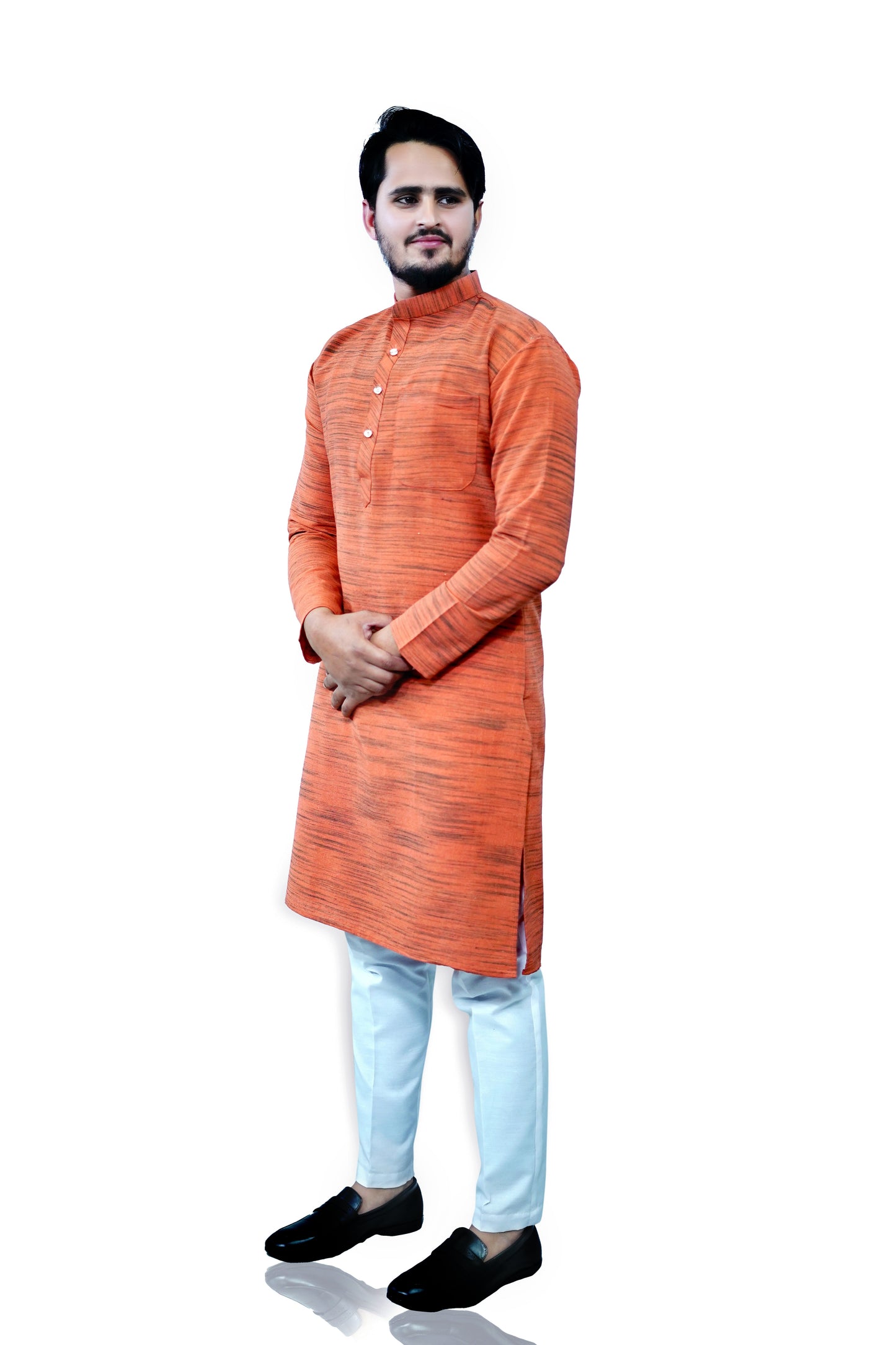 Men's Orange Cotton Khadi Kurta Pajama Set