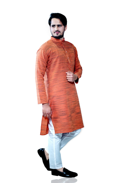 Men's Orange Cotton Khadi Kurta Pajama Set