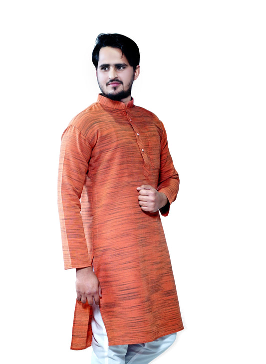 Men's Orange Cotton Khadi Kurta