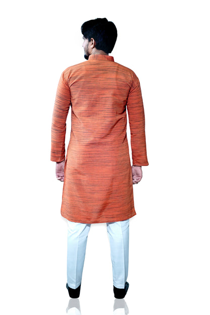 Men's Orange Cotton Khadi Kurta Pajama Set