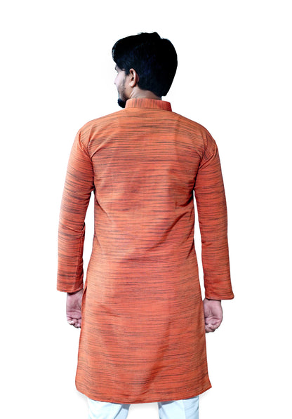 Men's Orange Cotton Khadi Kurta