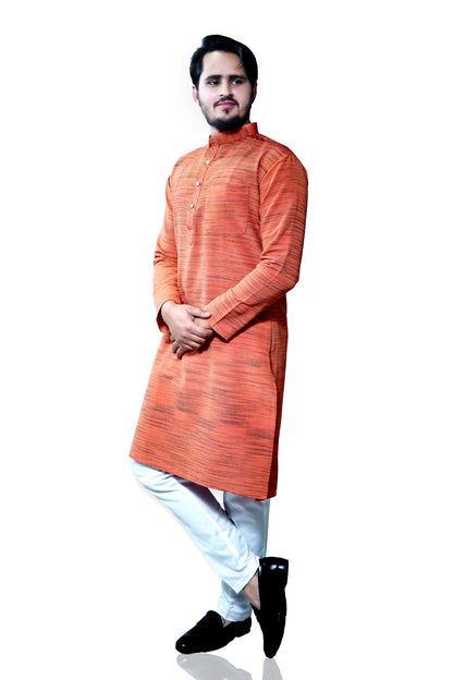 Men's Orange Cotton Khadi Kurta Pajama Set