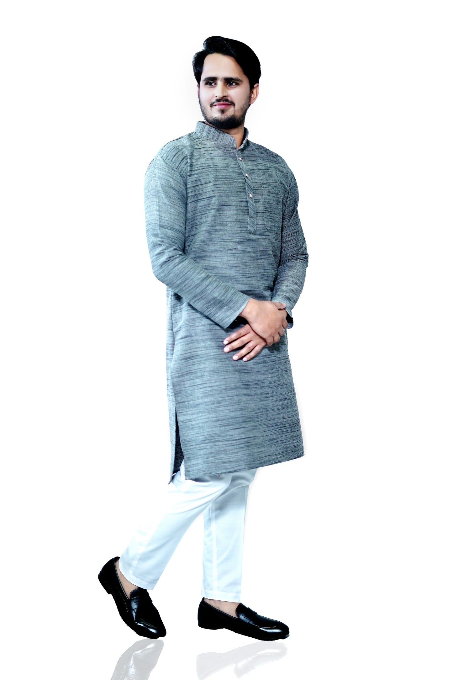 Men's Grey Cotton Khadi Kurta Pajama Set