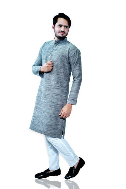 Men's Grey Cotton Khadi Kurta Pajama Set