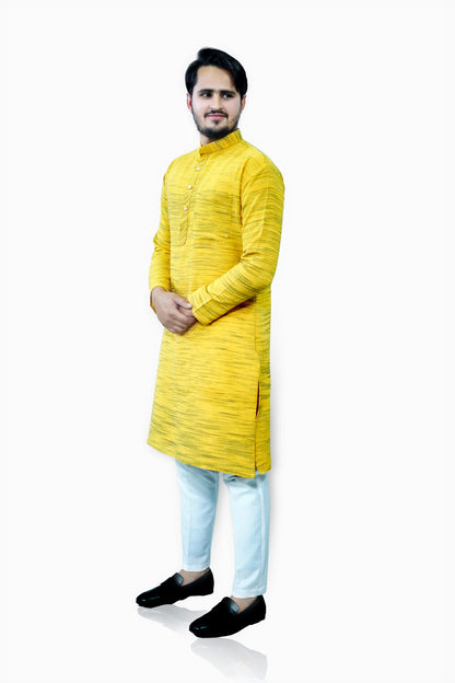 Men's Yellow Cotton Khadi Kurta Pajama Set