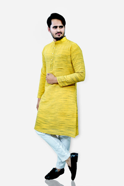 Men's Yellow Cotton Khadi Kurta Pajama Set