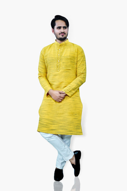 Men's Yellow Cotton Khadi Kurta Pajama Set