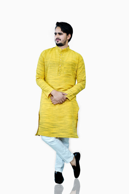 Men's Yellow Cotton Khadi Kurta Pajama Set
