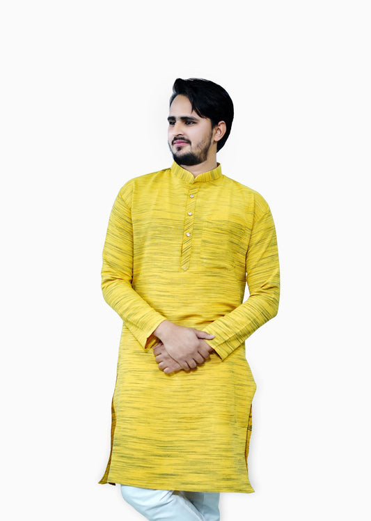 Men's Yellow Cotton Khadi Kurta